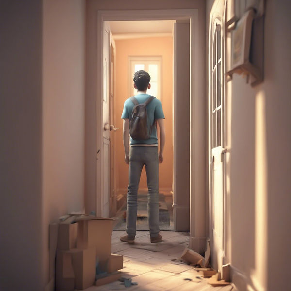 a young man is leaving the househe grew up in looking back with sadness.jpg
