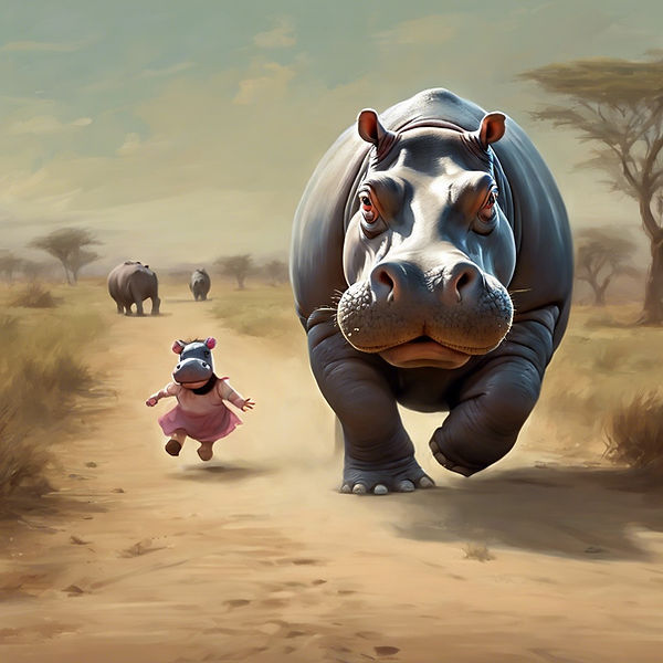 a hippo running away deserting  his wife and children.jpg