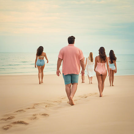 MAN WALKING ON A BEACH WITH MANY WOMEN.jpg